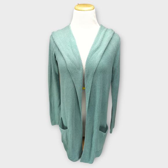 Womens Barefoot Dreams Green Soft Hooded Open Front Cardigan With Pockets Small - Picture 1 of 6